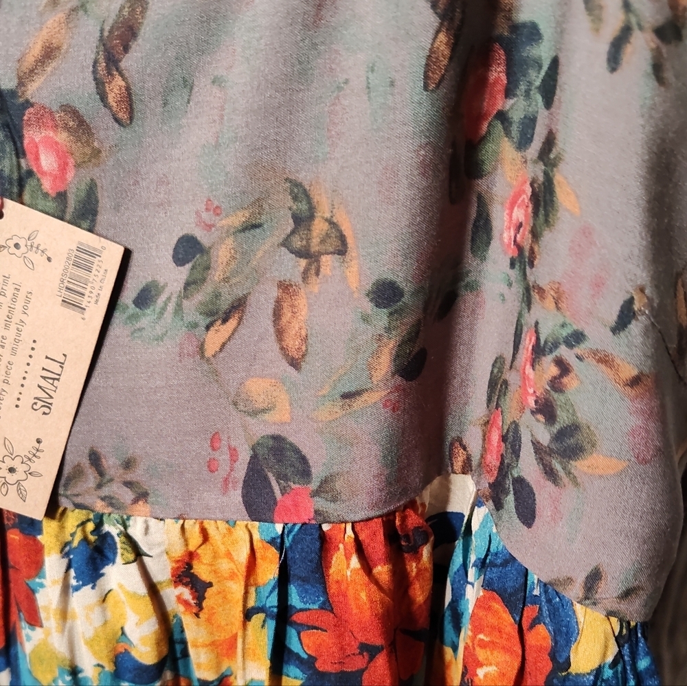 NWT Natural Life Gigi Mini Dress - Grey Orange Roses Small And X-Small - Picture 6 of 8